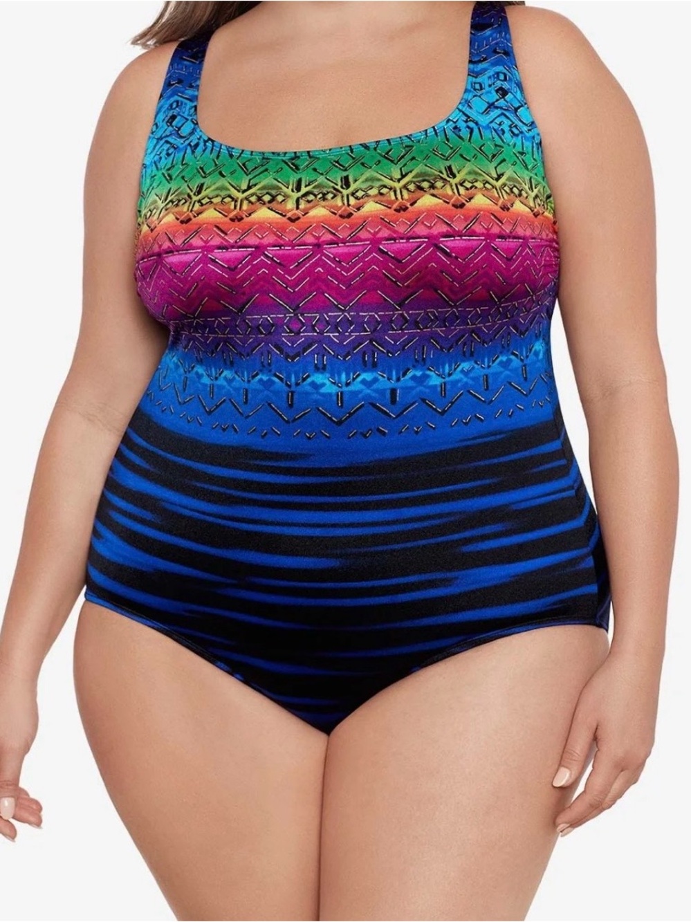 Longitude Long Torso Dbl X-Back One Piece Bathingsuit Mombasa Sz. 20 Multicolor